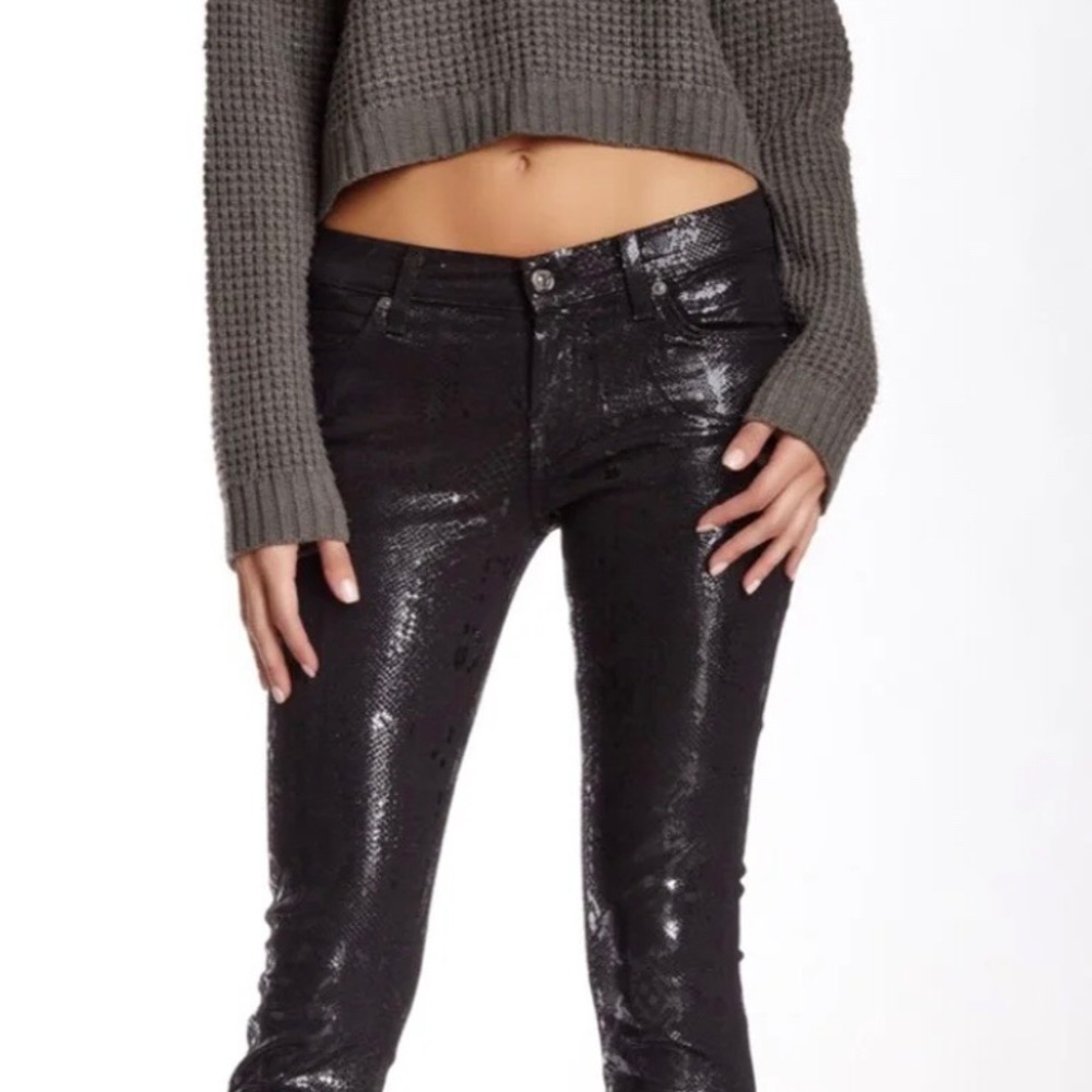 7 For All Mankind Black Snakeskin Skinny Jeans